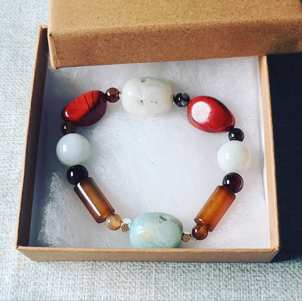 Amazonite, Red Jasper, Agate Bracelet
